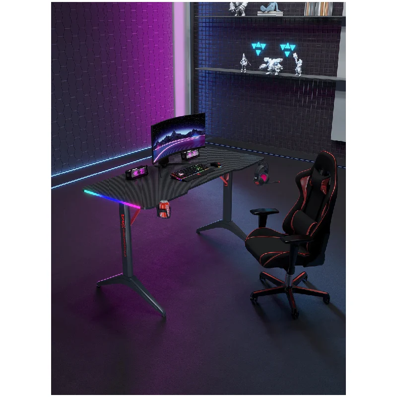 طاولة ألعاب جاماكس D2408B من ألياف الكربون، RGB، مع وسادة ماوس، باللون الأسود