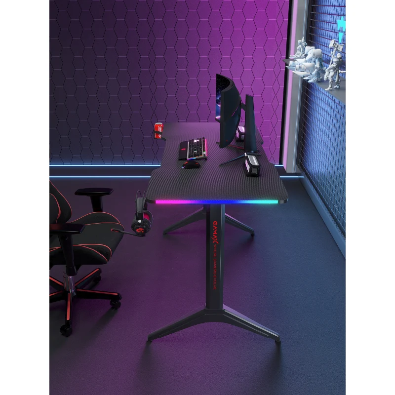 طاولة ألعاب جاماكس D2208B RGB من ألياف الكربون مع وسادة ماوس، باللون الأسود