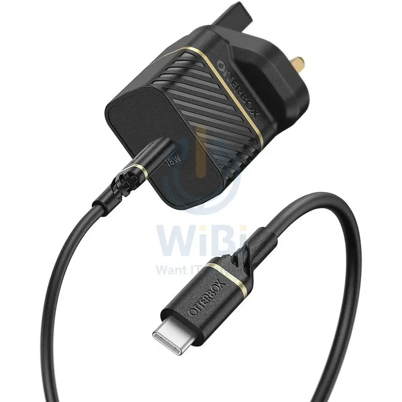 OtterBox UK Wall Charger Bundle USB C 18W USB-PD + Cable USB C-C 1M - Black - (Warehouse Packed)