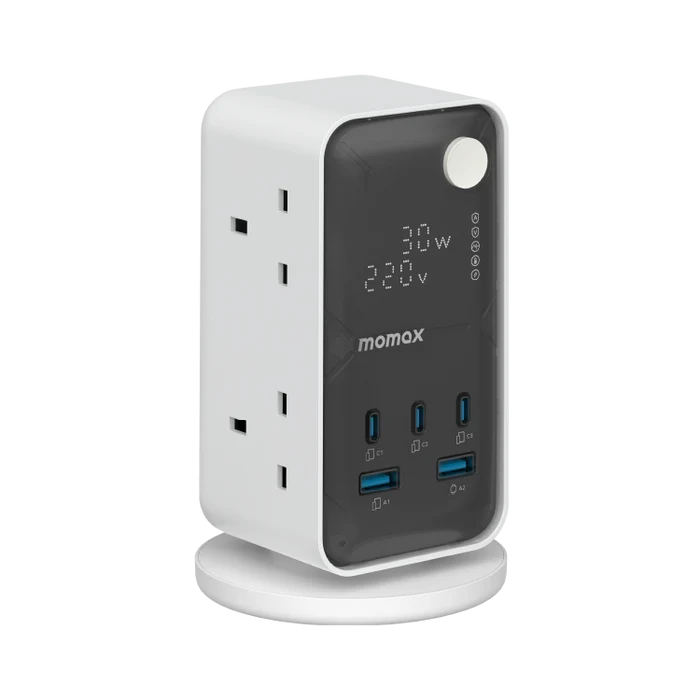 برج طاقة مومكس فلو بـ6 مقابس وتقنية GaN - 35 واط / USB-C / USB-A / أبيض