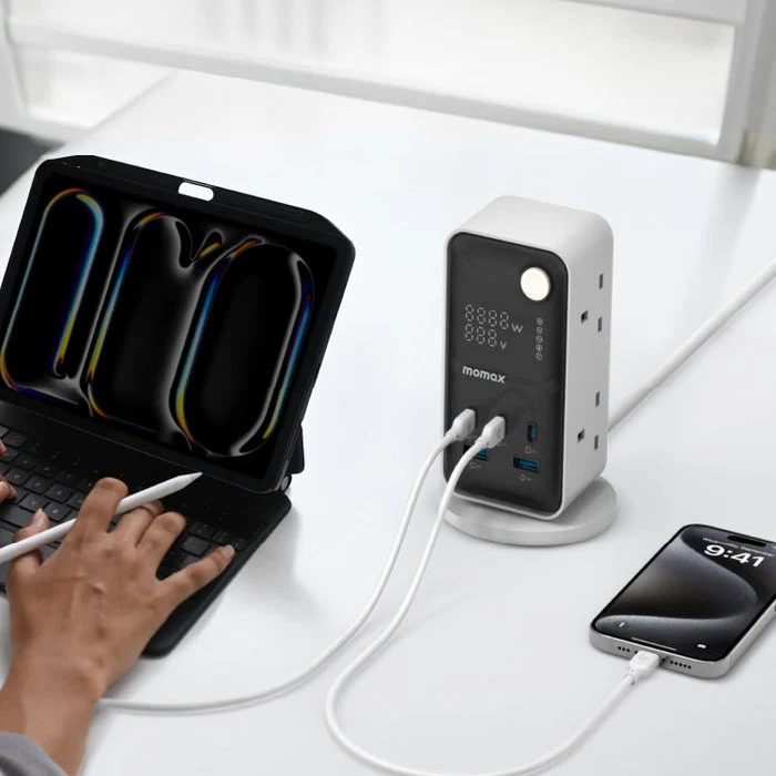 برج طاقة مومكس فلو بـ6 مقابس وتقنية GaN - 35 واط / USB-C / USB-A / أبيض