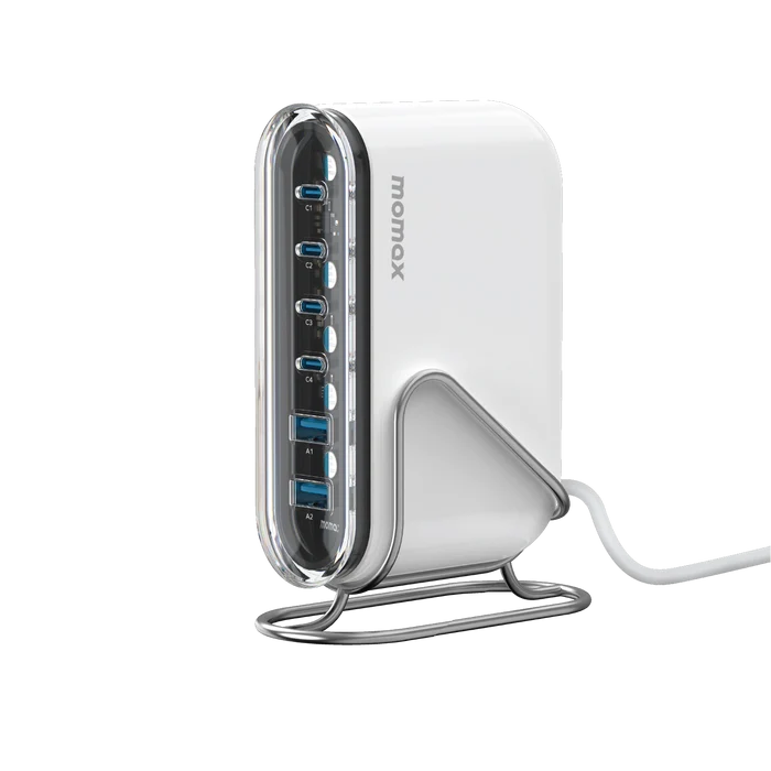 MOMAX 1-Charge Flow+ 6-Port GaN Charger - 120W / USB-A / USB-C / White