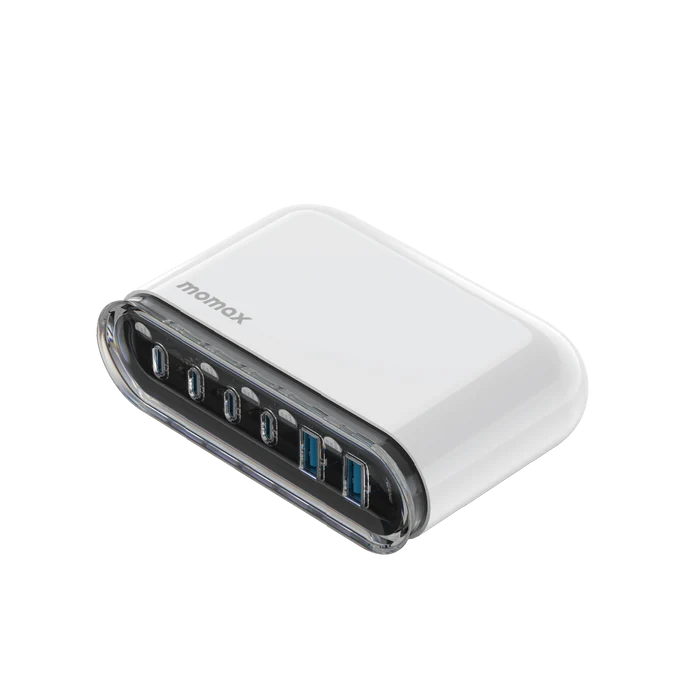 MOMAX 1-Charge Flow+ 6-Port GaN Charger - 120W / USB-A / USB-C / White