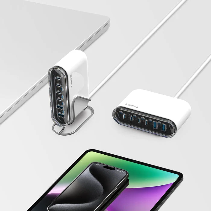 MOMAX 1-Charge Flow+ 6-Port GaN Charger - 120W / USB-A / USB-C / White