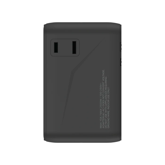 شاحن سفر عالمي موماكس GaN بأربعة منافذ مع مخرجي AC - 100 واط / USB-A / USB-C / أسود