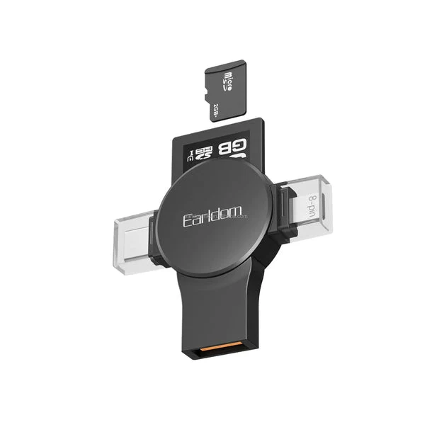 Earldom OT110 5-n-1 Card Reader - SD Card / Micro SD / Type-C / Lighting / USB-A/ Black