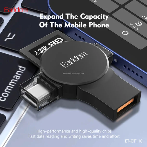 Earldom OT110 5-n-1 Card Reader - SD Card / Micro SD / Type-C / Lighting / USB-A/ Black