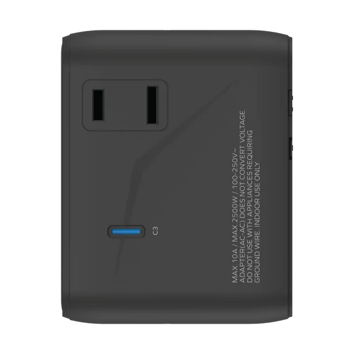 شاحن سفر عالمي صغير موماكس GaN بخمسة منافذ مع مخرجي AC - 70 واط / USB-A / USB-C / أسود