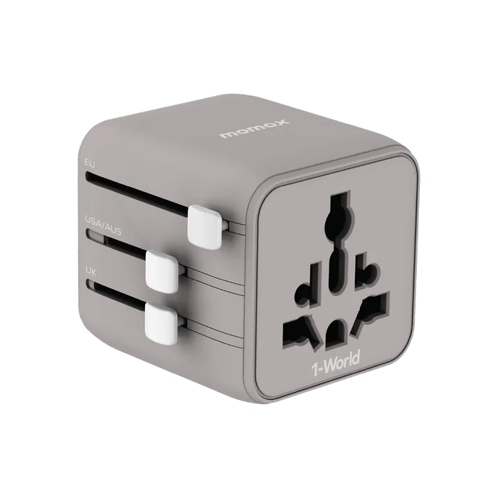 MOMAX Universal Travel Charger with Dual AC - USB-A / USB-C / Grey