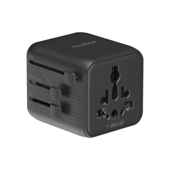MOMAX Universal Travel Charger with Dual AC - USB-A / USB-C / Black