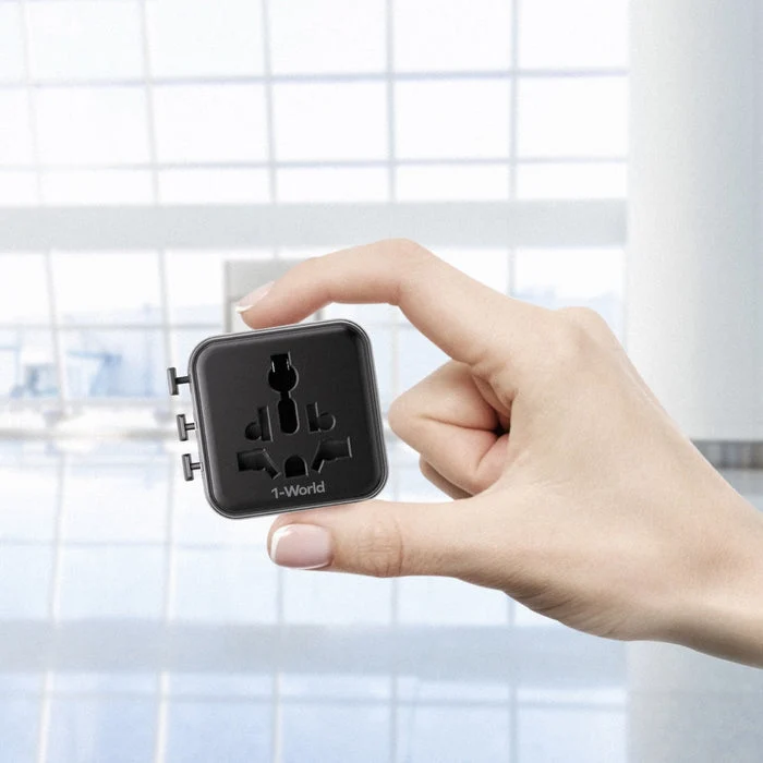 MOMAX Universal Travel Charger with Dual AC - USB-A / USB-C / Black