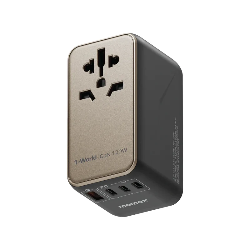 MOMAX Universal 4-Port Travel GaN Charger with USB-C Cable - 120W / USB-A / USB-C / Titanium