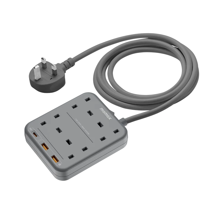 MOMAX OnePlug 4 Outlet Power Strip - USB-A / USB-C / 2 Meter / Black