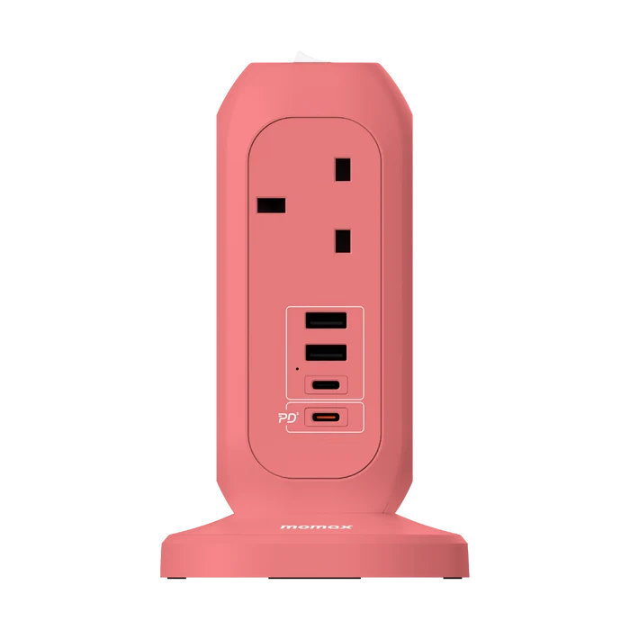 MOMAX OnePlug 7-Outlet Power Strip - USB-A / USB-C / Pink