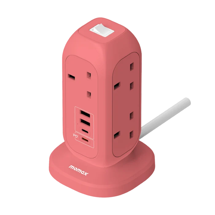MOMAX OnePlug 7-Outlet Power Strip - USB-A / USB-C / Pink