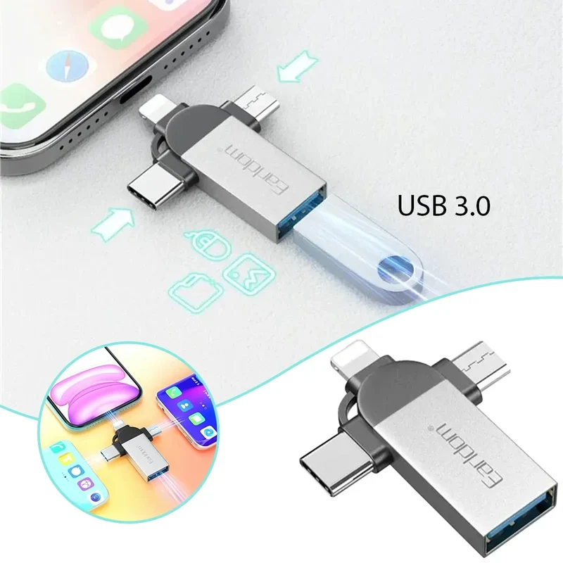 محول إيرلدوم ET-OT93 ‏USB 3.0 ‏3 في 1 - لايتنينج / تايب سي / مايكرو / فضي/أسود