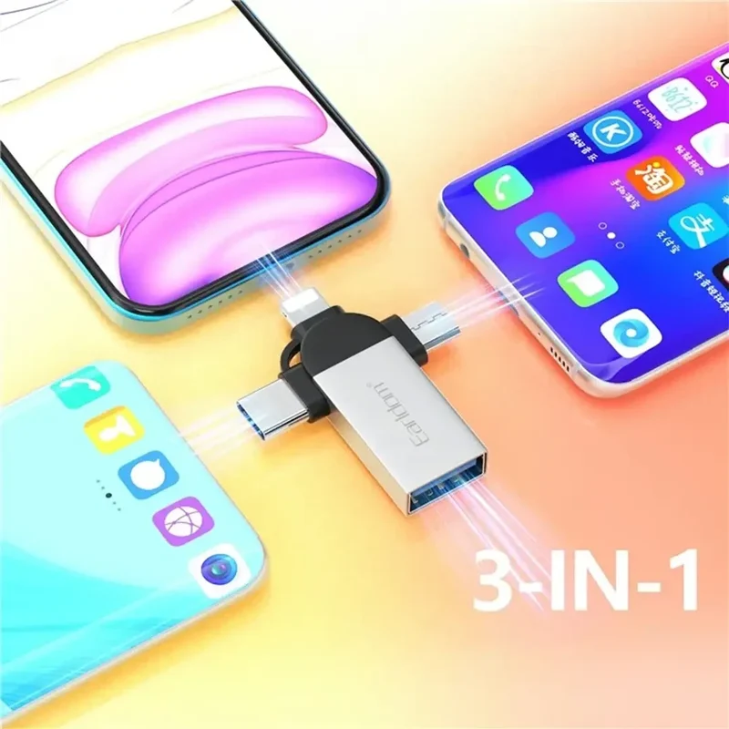 محول إيرلدوم ET-OT93 ‏USB 3.0 ‏3 في 1 - لايتنينج / تايب سي / مايكرو / فضي/أسود