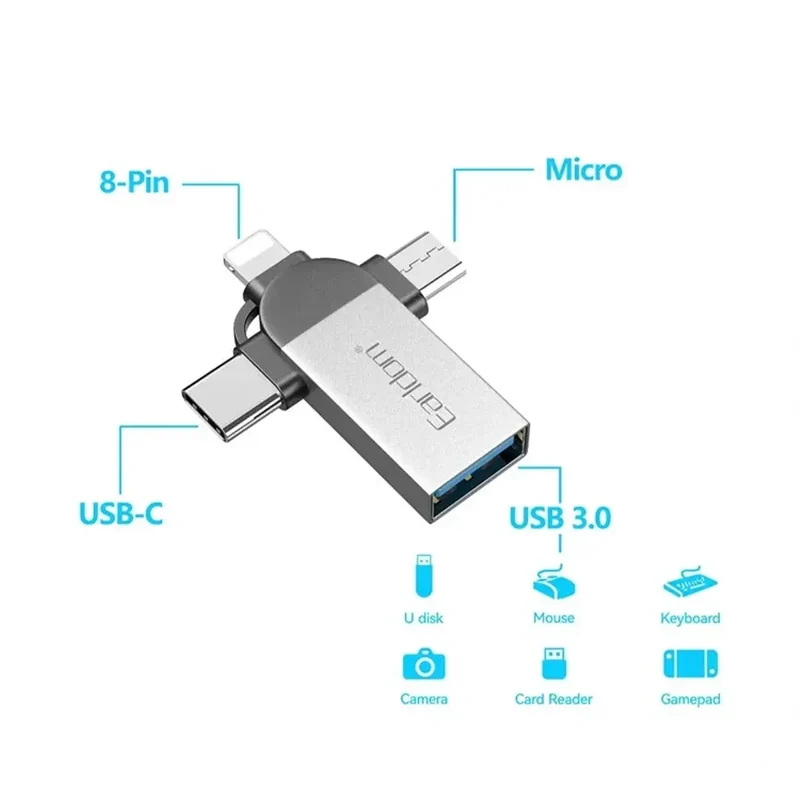 محول إيرلدوم ET-OT93 ‏USB 3.0 ‏3 في 1 - لايتنينج / تايب سي / مايكرو / فضي/أسود