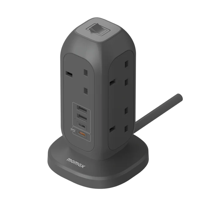 MOMAX OnePlug 7-Outlet Power Strip - USB-A / USB-C / Space Grey