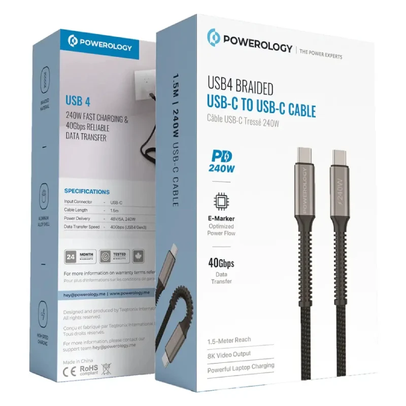 Powerology Braided Cable - 1.5 Meter / USB-C / Black