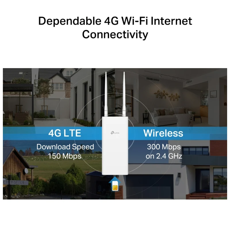 راوتر واي فاي خارجي 4G تي بي-لينك TL-MR100-Outdoor، بسرعة 300 ميجابت في الثانية، بتردد 2.4 جيجاهرتز، بسرعة 300 ميجابت في الثانية، LAN، WAN