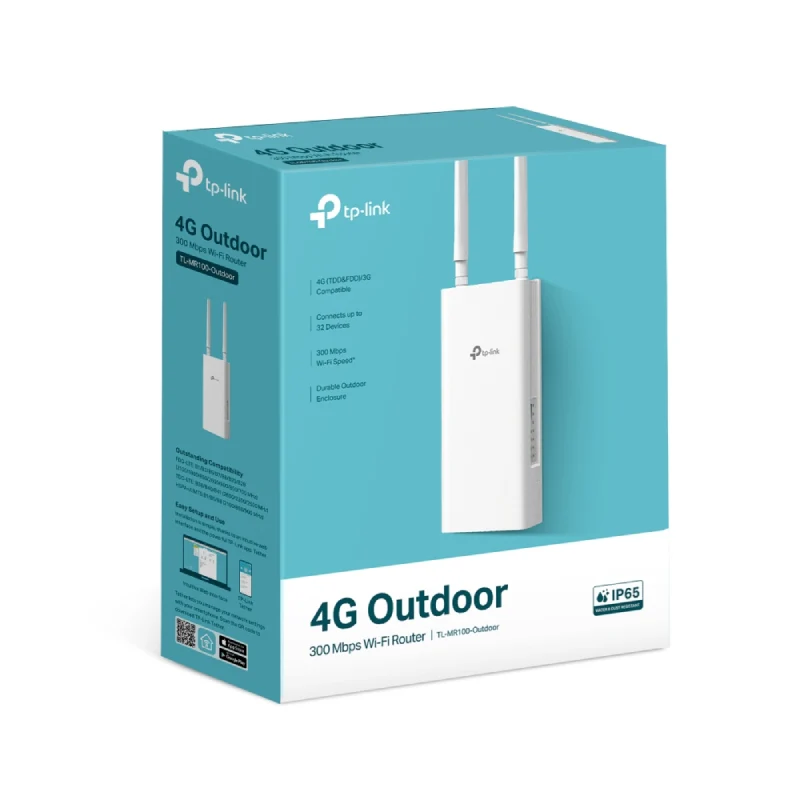 راوتر واي فاي خارجي 4G تي بي-لينك TL-MR100-Outdoor، بسرعة 300 ميجابت في الثانية، بتردد 2.4 جيجاهرتز، بسرعة 300 ميجابت في الثانية، LAN، WAN