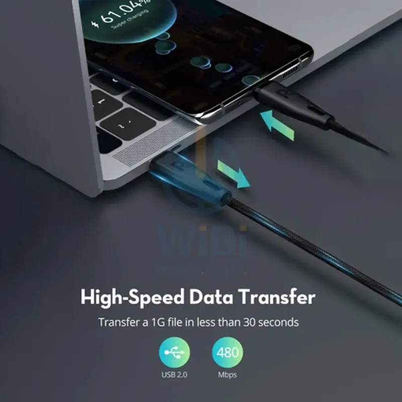 كابل بيانات راف باور RP-CB1037 - طول 1.2 متر / 60 واط / سرعة 480 ميجابت/ثانية / USB-C - أسود