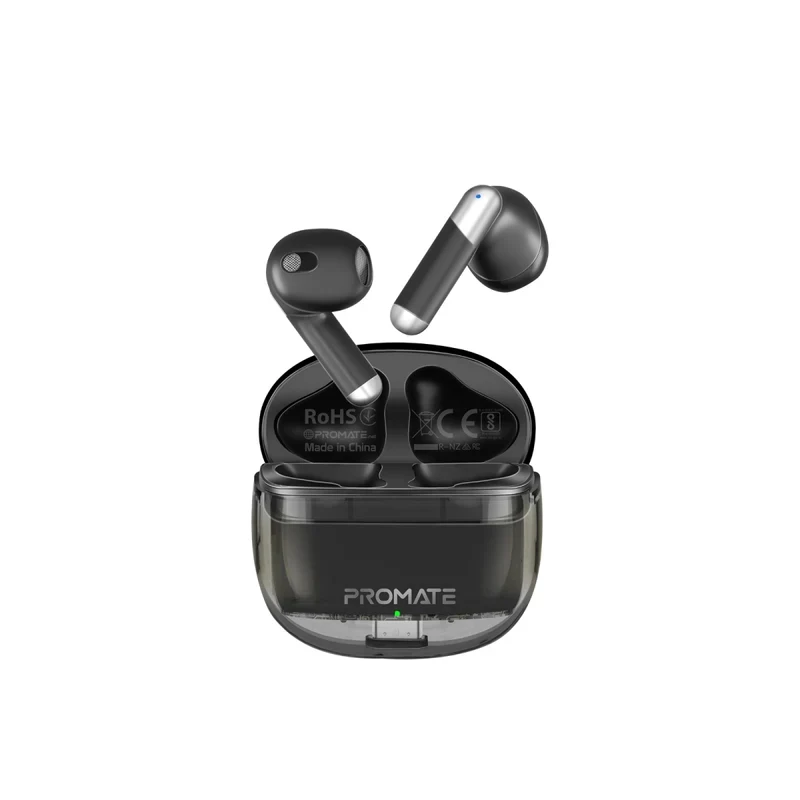PROMATE TransPods High Definition Transparent TWS Earbuds with IntelliTouch - Bluetooth / 350mAh / Black