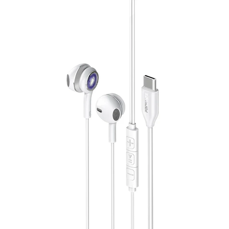 سماعة أذن سلكية ستيريو شفافة بروميت لومي بودز-C لومي ساوند بإضاءة RGB وموصل USB-C - سلكية / USB-C / فضي