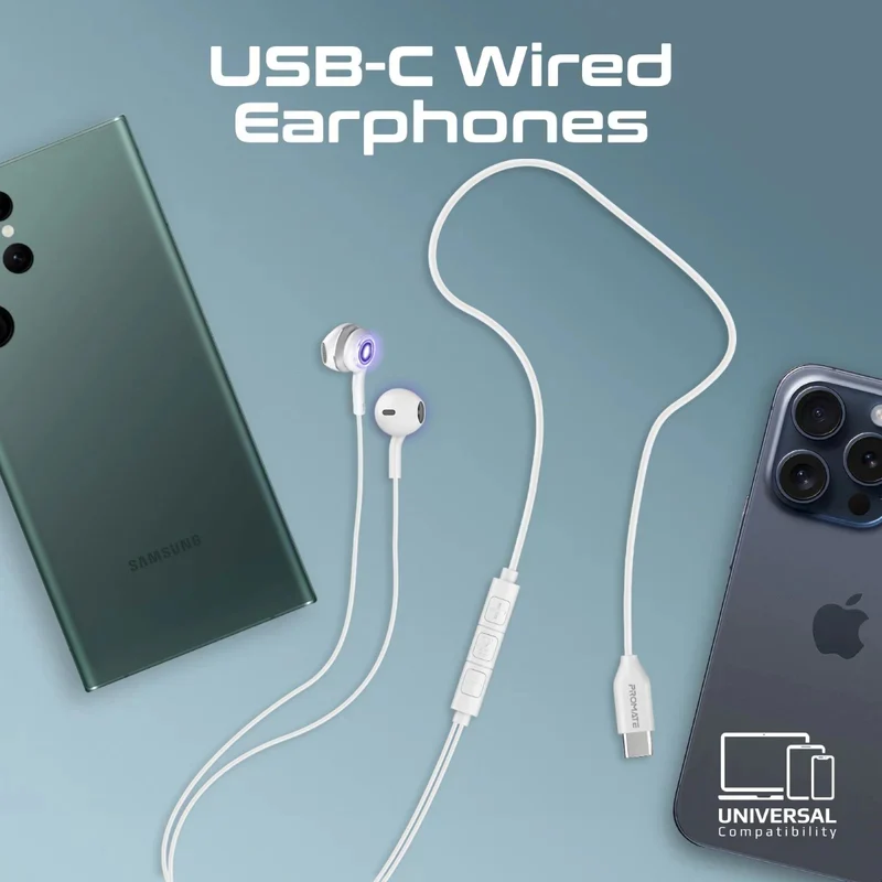 سماعة أذن سلكية ستيريو شفافة بروميت لومي بودز-C لومي ساوند بإضاءة RGB وموصل USB-C - سلكية / USB-C / فضي