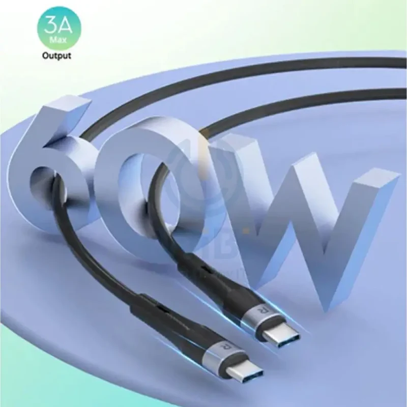 كابل سيليكون راف باور - طول 1 متر / 60 واط / سرعة 480 ميجابت/ثانية / USB-C - أسود