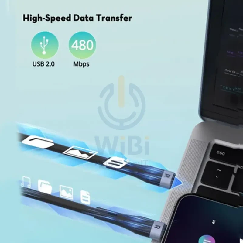 كابل سيليكون راف باور - طول 1 متر / 60 واط / سرعة 480 ميجابت/ثانية / USB-C - أسود