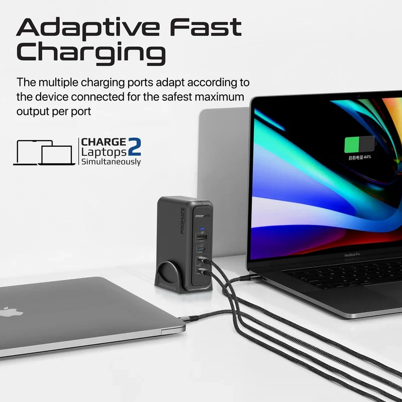 شاحن بروميت GaNPort-140W بتوصيل الطاقة مع محطة شحن، بقدرة 140 واط، يو إس بي-C/يو إس بي-A، باللون الأسود