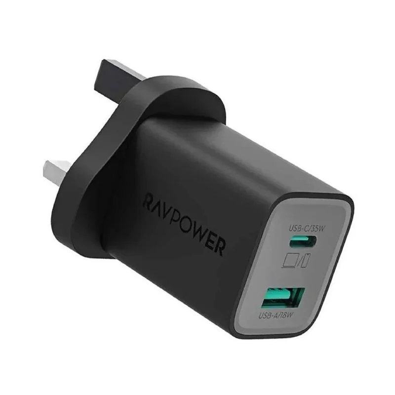 شاحن حائط راف باور بايونير بمنفذين، قدرة 35 واط، USB-A، USB-C، باللون الأسود