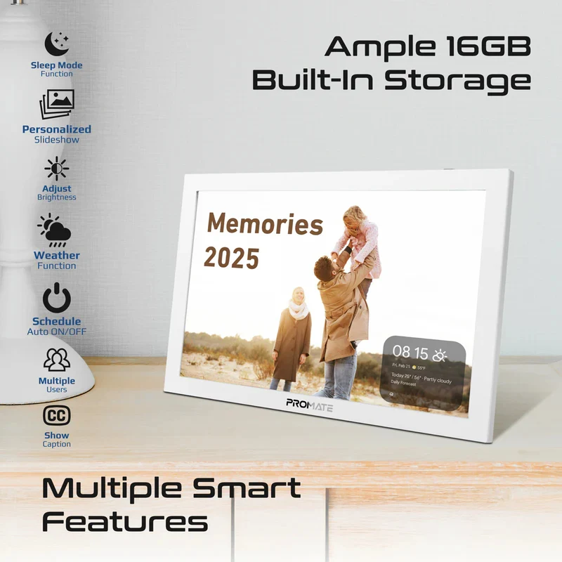 إطار صور رقمي ذكي متعدد الوسائط بروميت، مقاس 10.1 بوصة، بدقة Full HD وألوان كاملة، واي فاي، باللون الأبيض