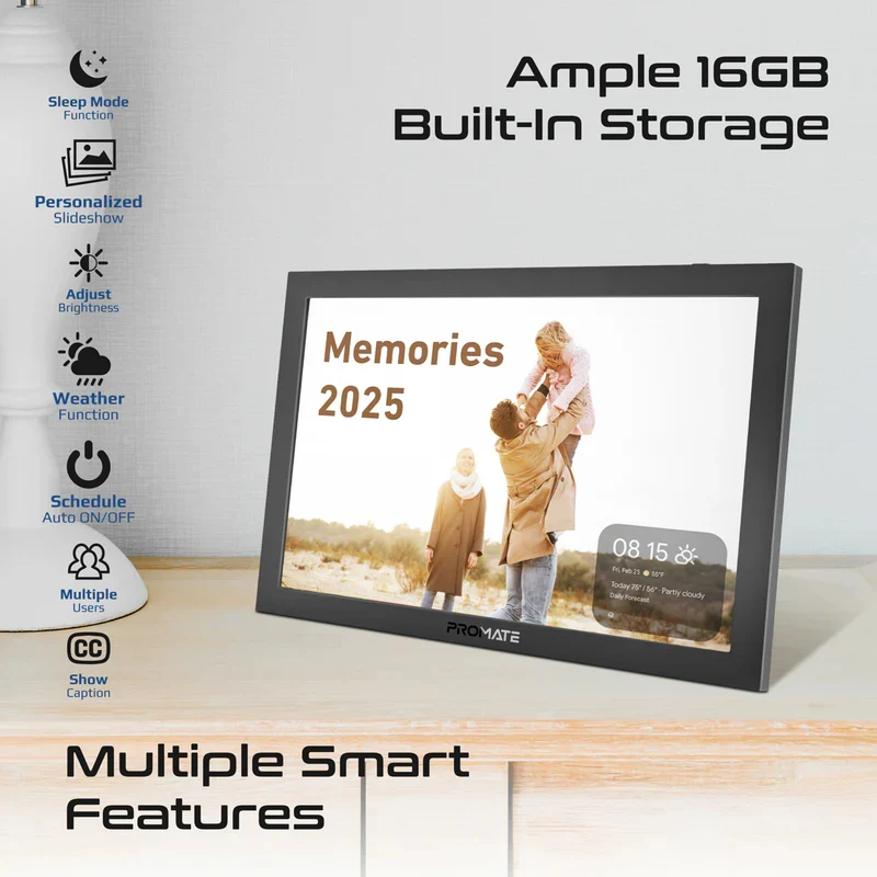 إطار صور رقمي ذكي بروميت متعدد الوسائط، مقاس 10.1 بوصة، Full HD بألوان زاهية، واي فاي، باللون الأسود