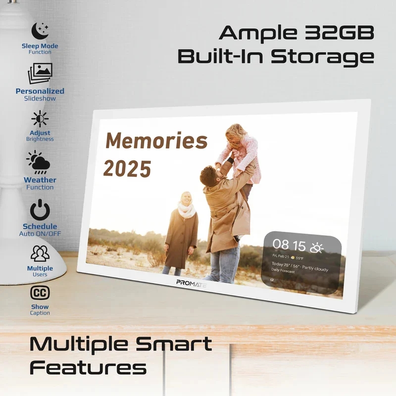 إطار صور رقمي بروميت ذكي متعدد الوسائط Full HD حجم 15.6 بوصة مع واي فاي - أبيض