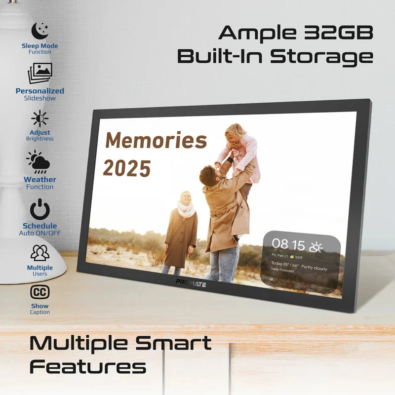 إطار صور رقمي ذكي للصور والوسائط المتعددة من بروميت فيبرانت، مقاس 15.6 بوصة، بدقة Full HD، واي فاي، باللون الأسود