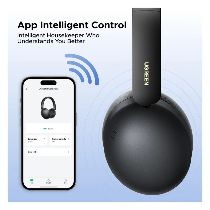 سماعة رأس يو جرين ستوديو ماكس 2 بخفض ضوضاء المكالمات بالذكاء الاصطناعي - بلوتوث / USB-C / أسود