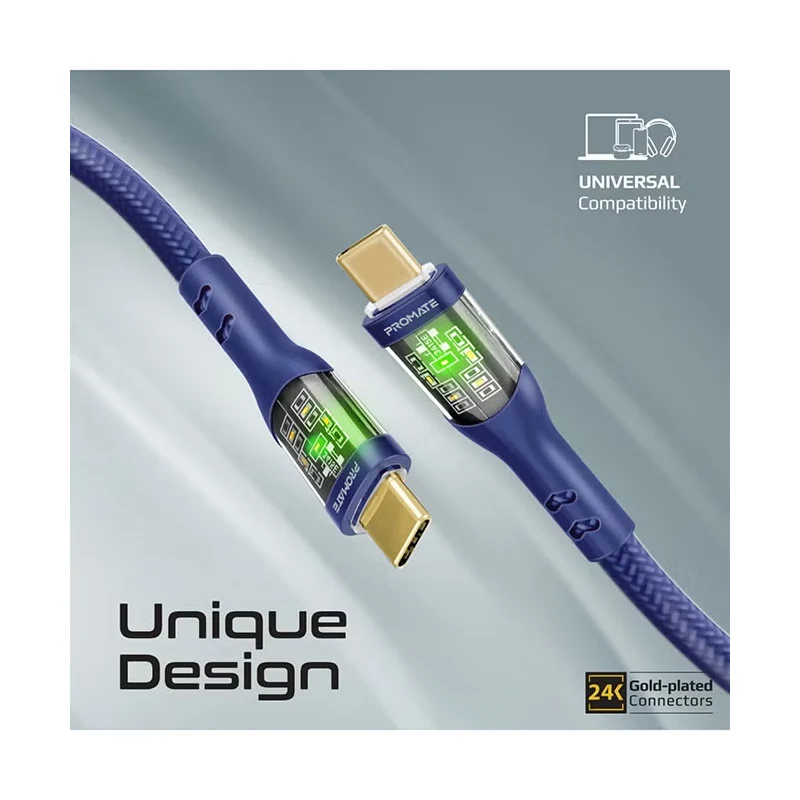 PROMATE TransLine-CC Power Delivery Ultra-Fast Charge Cable - 1.2 Meter / 480Mbps / USB-C / Navy