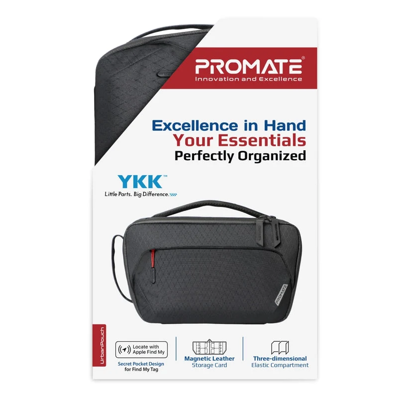 Promate Urban Pouch Versatile Tech Essential Organizer Pouch Bag - Black