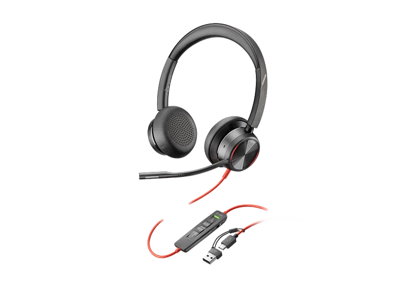سماعة رأس ستيريو إتش بي بولي بلاك واير 8225 USB-C - مع محول USB-C/A