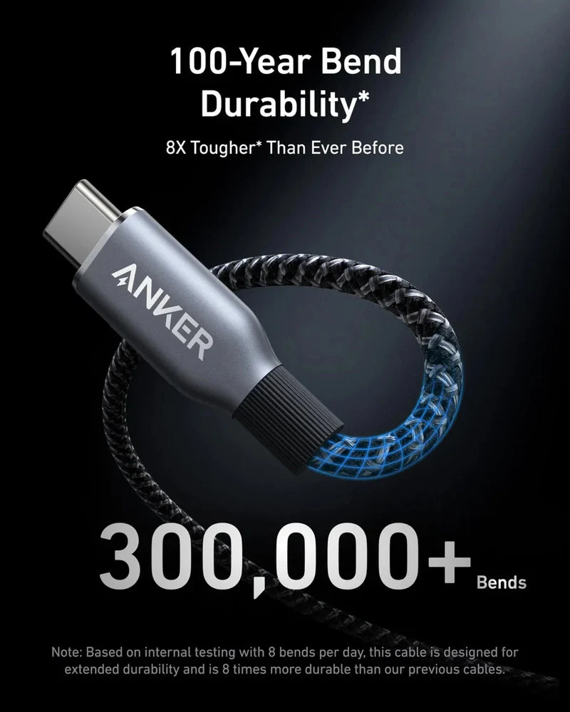كابل أنكر برايم - طول 6 أقدام / 240 واط / من USB-C إلى USB-C / أسود