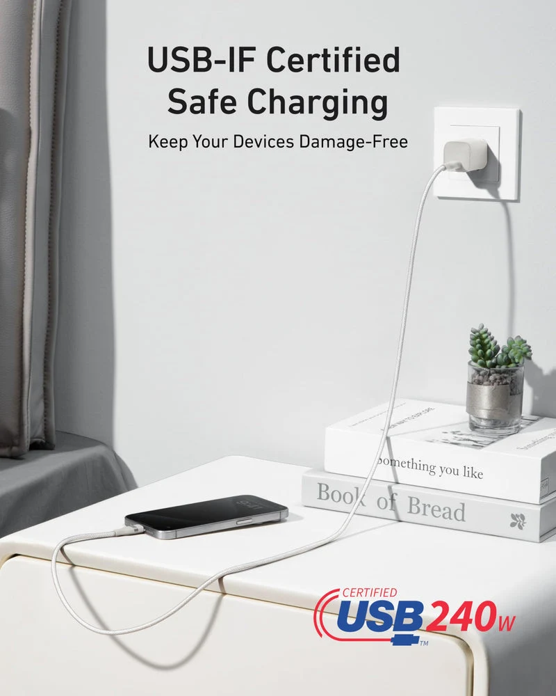 كابل أنكر من USB-C إلى USB-C - ‏3 أقدام / 240 واط / أبيض