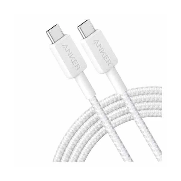 كابل أنكر 322 مضفر، 6 أقدام، USB-C إلى USB-C، أبيض