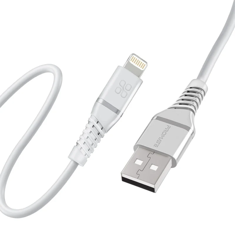 Promate PowerLine-Ai120 Data Sync & Charge Cable - USB-A / Lightning / White