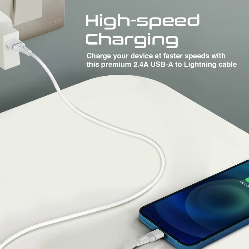Promate PowerLine-Ai120 Data Sync & Charge Cable - USB-A / Lightning / White