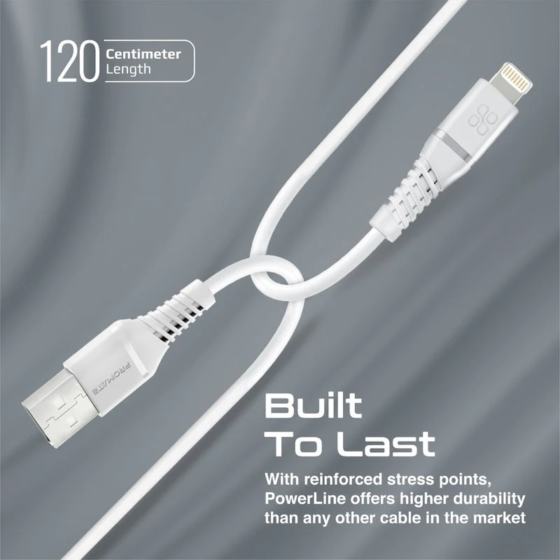 Promate PowerLine-Ai120 Data Sync & Charge Cable - USB-A / Lightning / White
