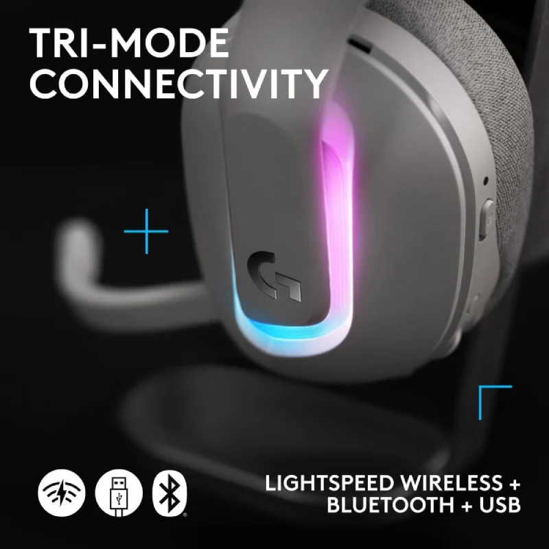 سماعة رأس ألعاب لاسلكية لوجيتك G522 لايت سبيد مع لايت سينك RGB - بلوتوث 5.3 / أبيض