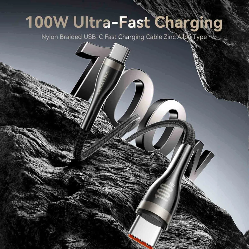 Vention Nylon Braided USB 2.0 C Male to C Male Cable - 100W / 2 Meter / Black